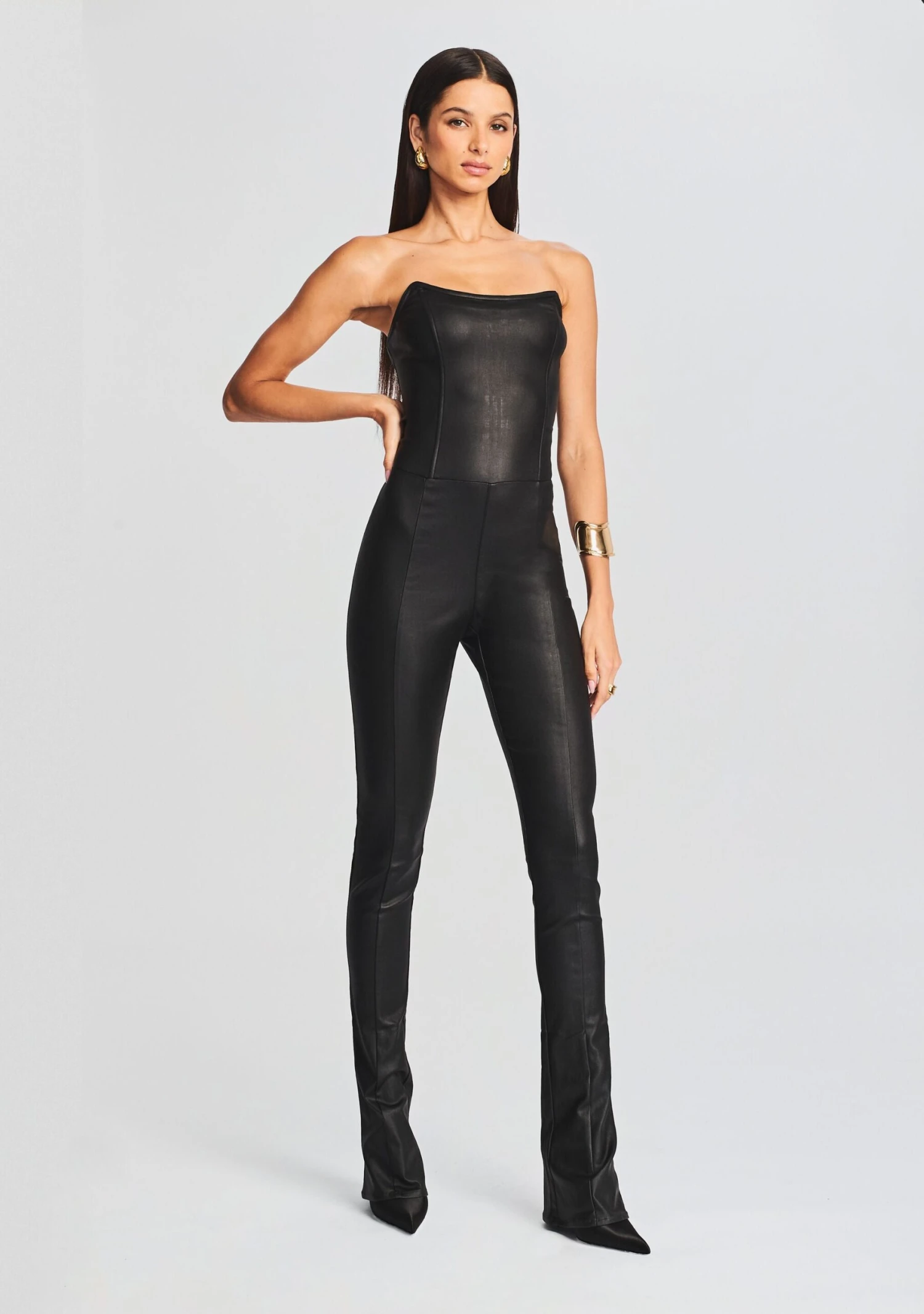 Brinley Coated Denim Jumpsuit 1 Brinley Coated Denim Jumpsuit