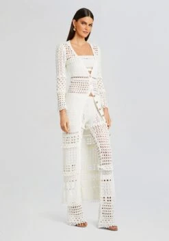 Alaia Knit Crochet Cardigan -TrendAura Store Ecommerce Crop 23 10 25 ALAIACARDIGAN KYLAPANT LUIZTOP IRIDESCENTWHITE 246 ECOMM