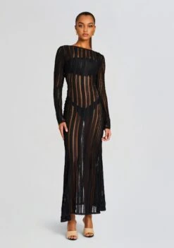 Saley Long Dress -TrendAura Store Ecommerce Crop 23 11 16 SOULEYDRESS FHARYTOP BLACKSHAM 1120 ECOMM