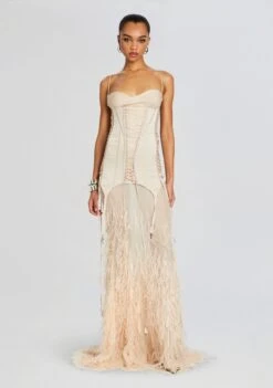 Lovette Silk Feather Dress 8 Lovette Silk Feather Dress -TrendAura Store Ecommerce Crop 24 02 16 LAKENCORSET LOVETTEDRESS SAND 333 ECOMM