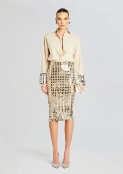 Brelan Embellished Skirt -TrendAura Store Ecommerce Crop 24 02 29 OZELLASHIRT BRELANSKIRT CHAMPAGNEDUST 1058 ECOMM