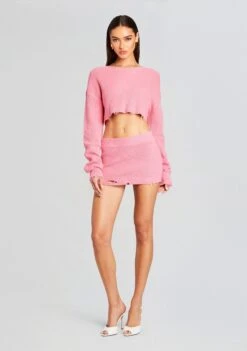Daisy Cropped Knit Sweater -TrendAura Store Ecommerce Crop 24 04 17 DAISYCROPPEDKNITSWEATER ALORAKNITSKIRT BUBBLEGUMPINK 1154 ECOMM